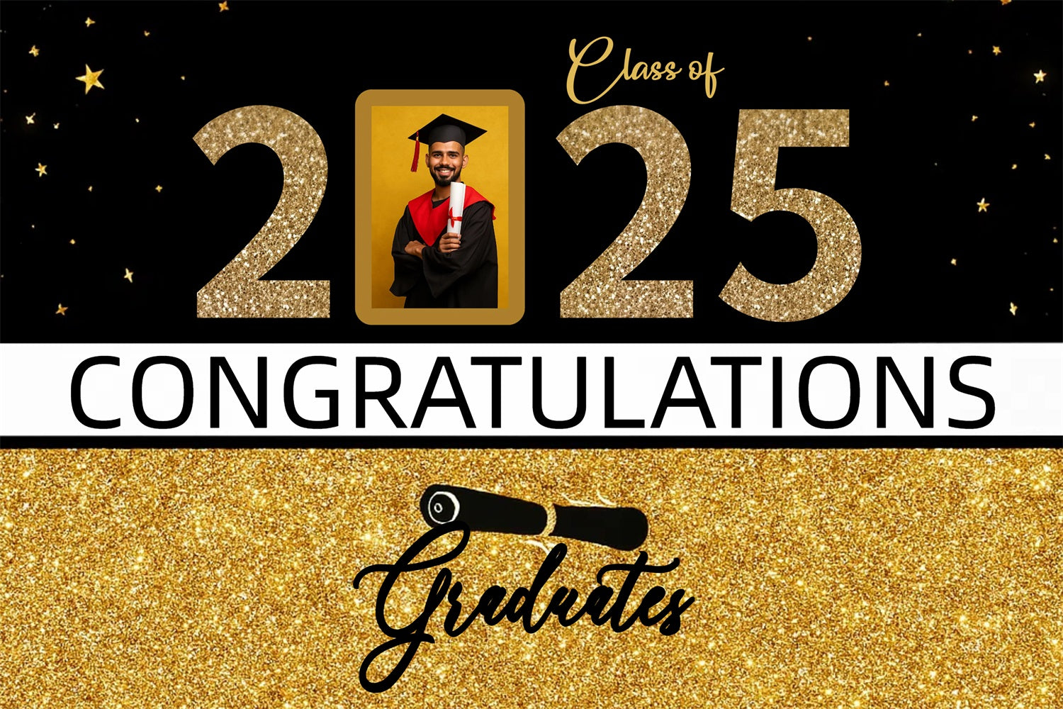 2025 Graduation Backdrop Glittering Gold Rahmen Personalisierte Party Graduation Backdrop CJJ3-276