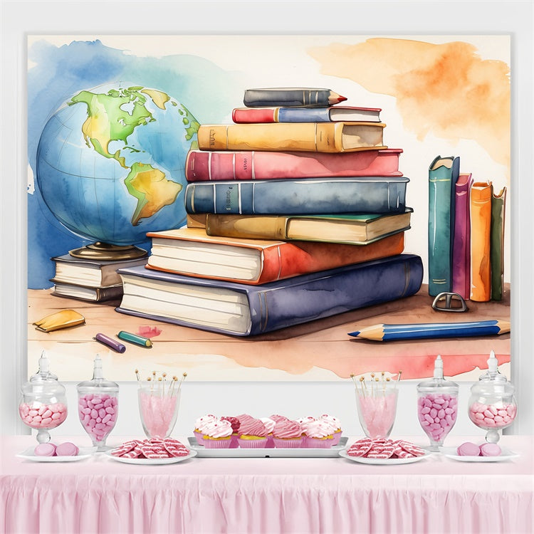 Welttag des Buches Backdrop Aquarell Globus Bücher Backdrop CJJ3-51