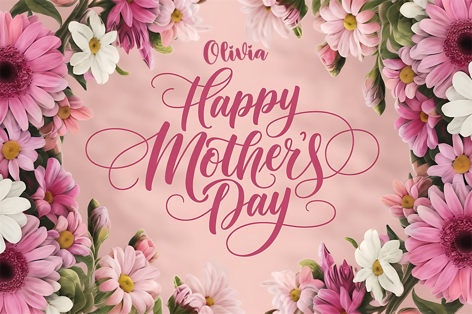 Muttertags-Hintergrundbild Personalisierbar Rosa Margerite mit Blumen CJJ3-84