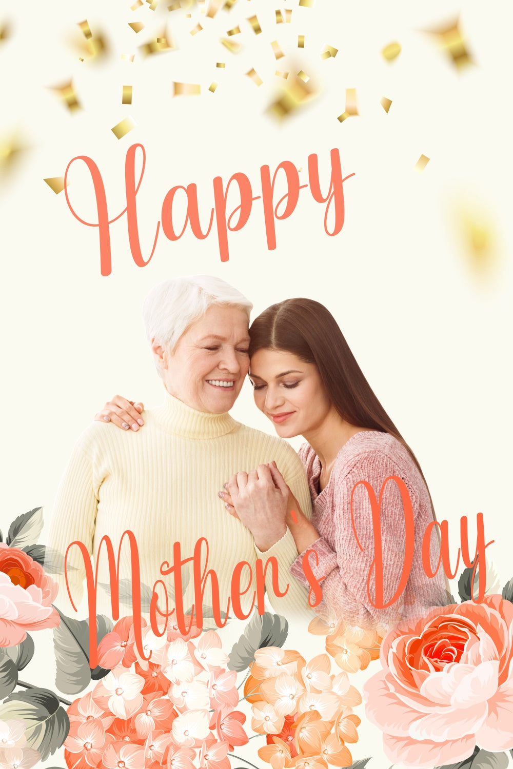 Muttertags-Hintergrundbild mit goldenem Konfetti und Blumen CJJ3-86