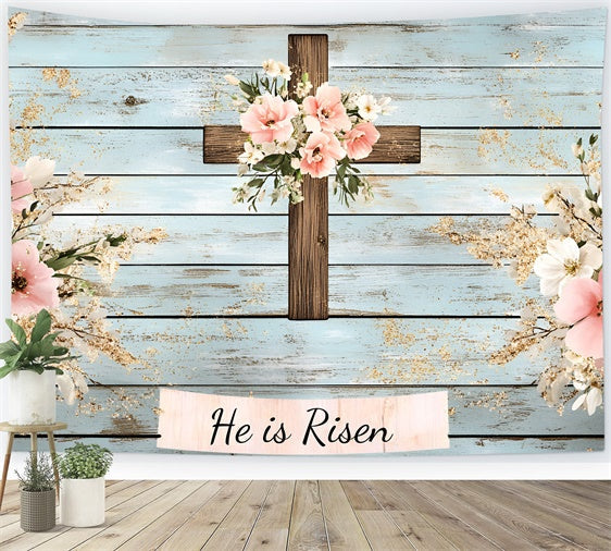 Ostern Fotohintergrund Rustikales Holzkreuz Floraler Hintergrund CSH2-108