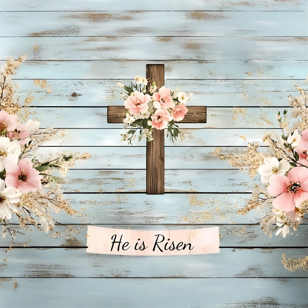 Ostern Fotohintergrund Rustikales Holzkreuz Floraler Hintergrund CSH2-108