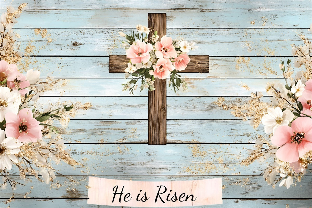 Ostern Fotohintergrund Rustikales Holzkreuz Floraler Hintergrund CSH2-108