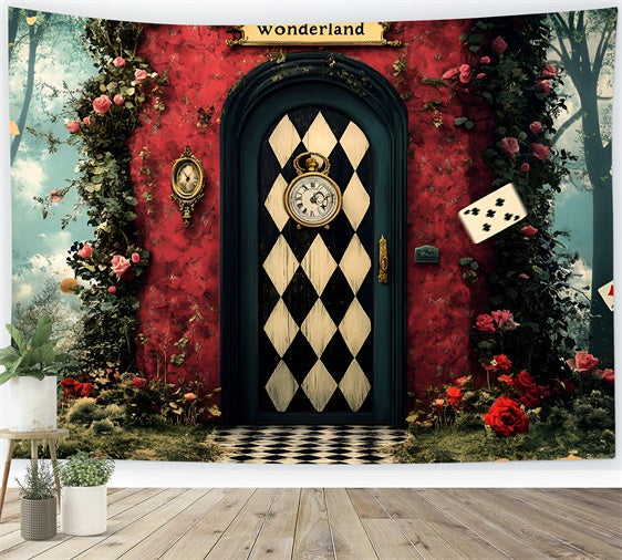 Ostern Backdrop Mystische karierte Tür Wunderland Backdrop CSH2-111
