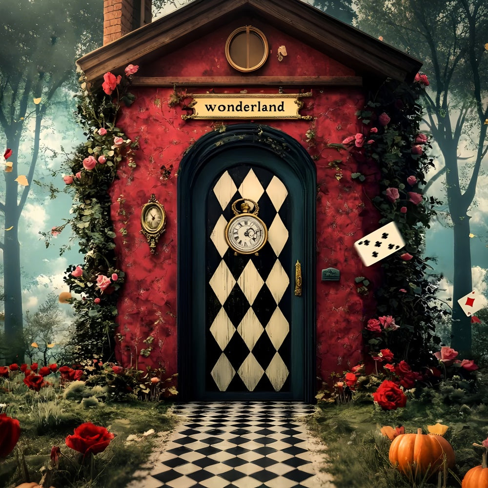 Ostern Backdrop Mystische karierte Tür Wunderland Backdrop CSH2-111