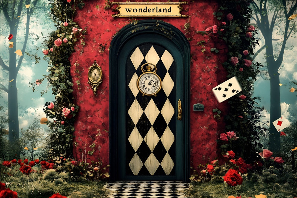 Ostern Backdrop Mystische karierte Tür Wunderland Backdrop CSH2-111