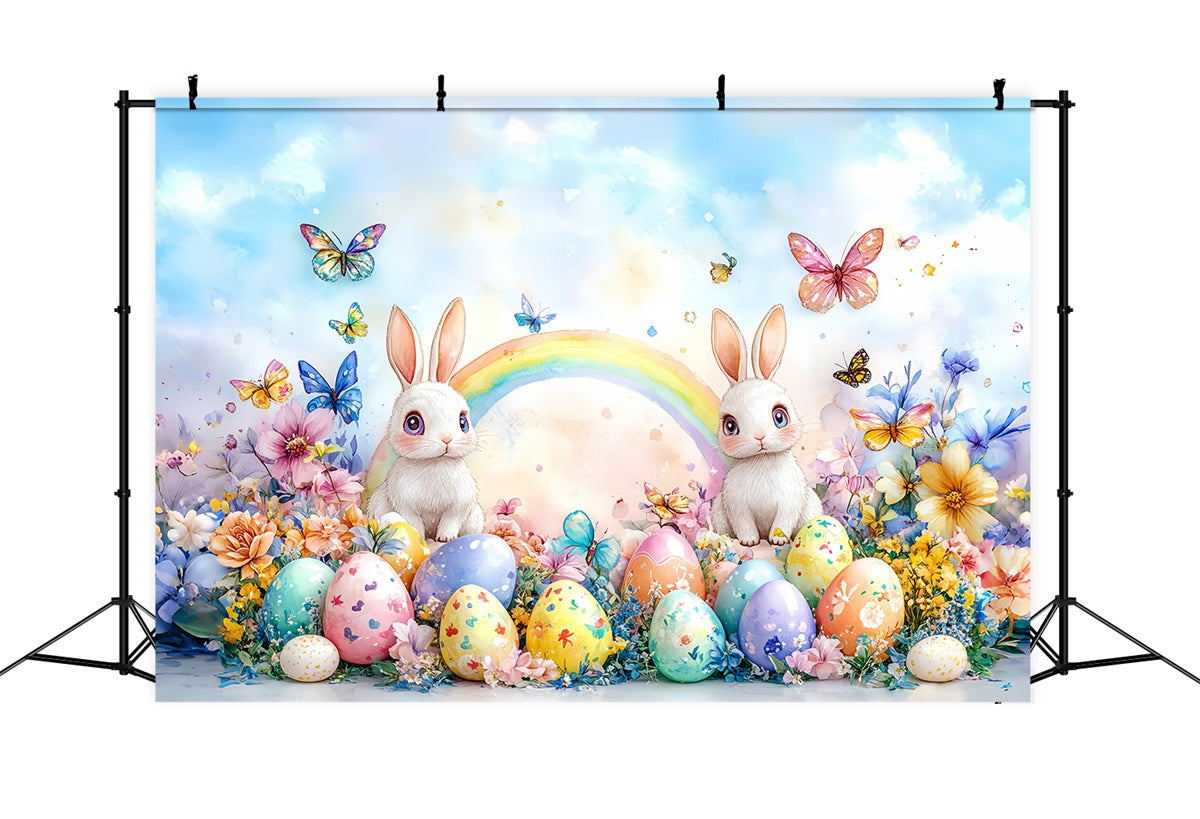 Foto-Hintergrundbilder Osterhase Regenbogen Bunte Eier Hintergrund CSH2-12