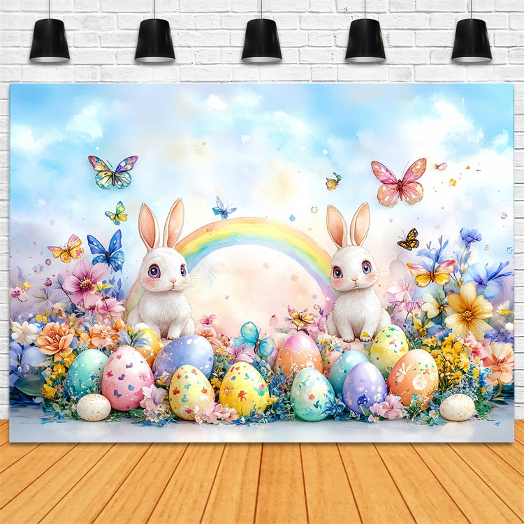 Foto-Hintergrundbilder Osterhase Regenbogen Bunte Eier Hintergrund CSH2-12
