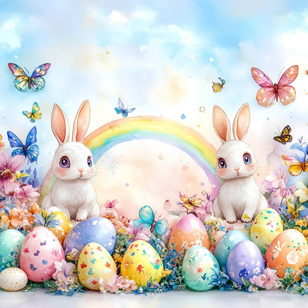 Foto-Hintergrundbilder Osterhase Regenbogen Bunte Eier Hintergrund CSH2-12