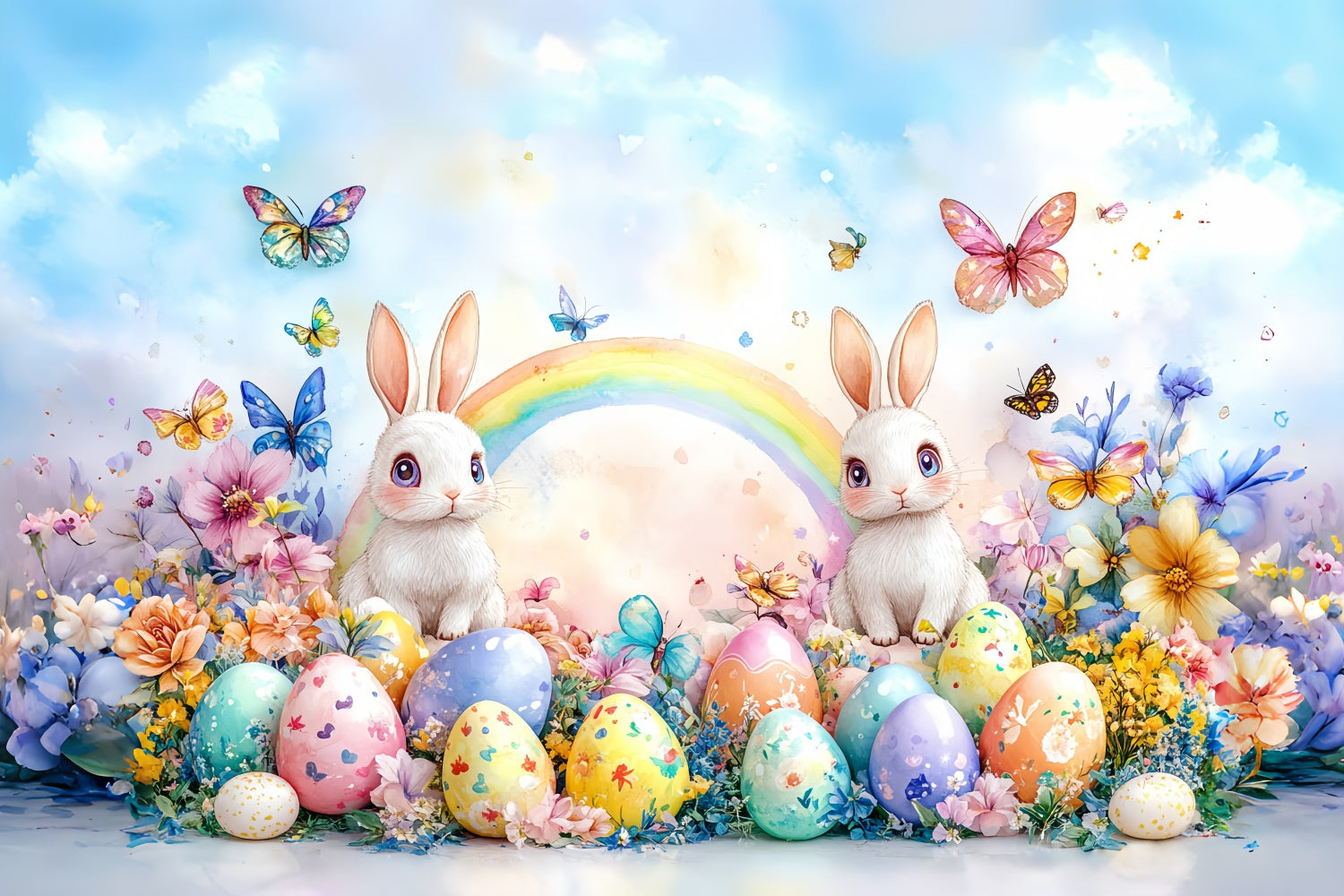Foto-Hintergrundbilder Osterhase Regenbogen Bunte Eier Hintergrund CSH2-12