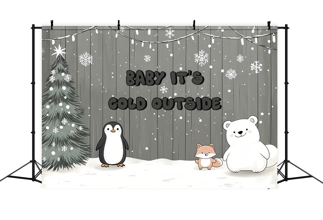 Rustikale Baby Shower Backdrop Schneeflocken Polartiere Backdrop CSH2-124
