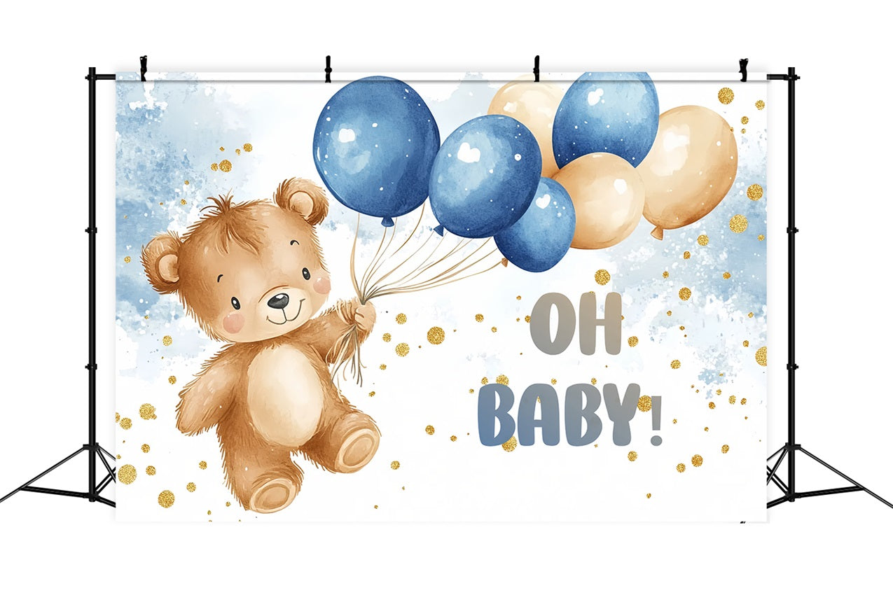 Baby Shower Ballon Backdrop Bär Blau Gold Backdrop CSH2-126