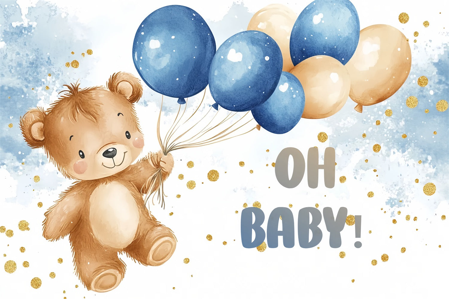 Baby Shower Ballon Backdrop Bär Blau Gold Backdrop CSH2-126