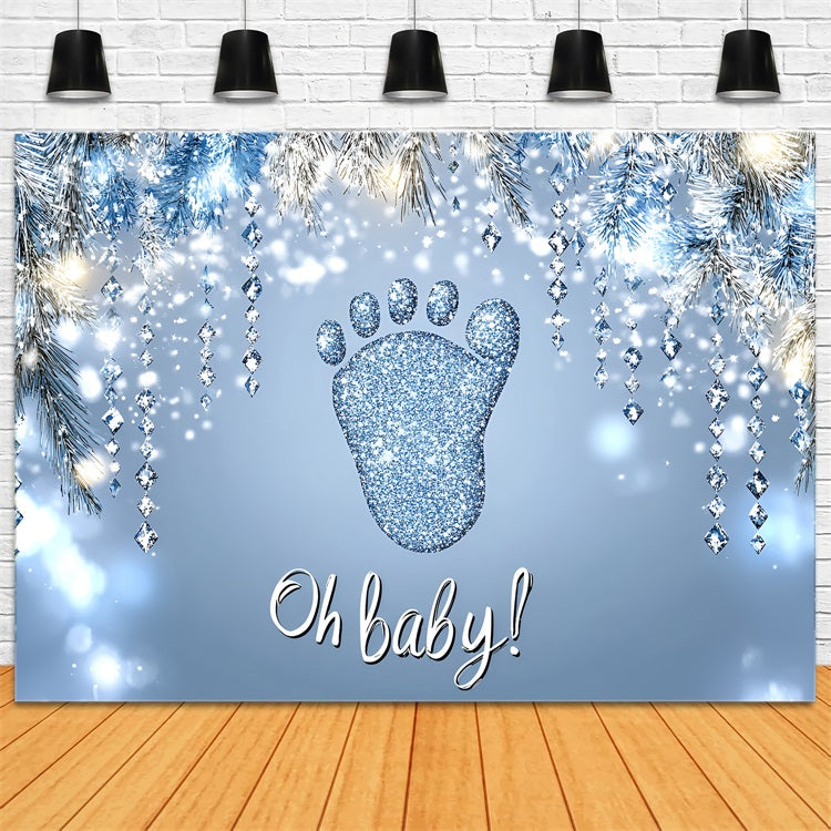 Baby Shower Fotokulissen Glitzernde Fußabdrücke Schneeflocken Hintergrund CSH2-129