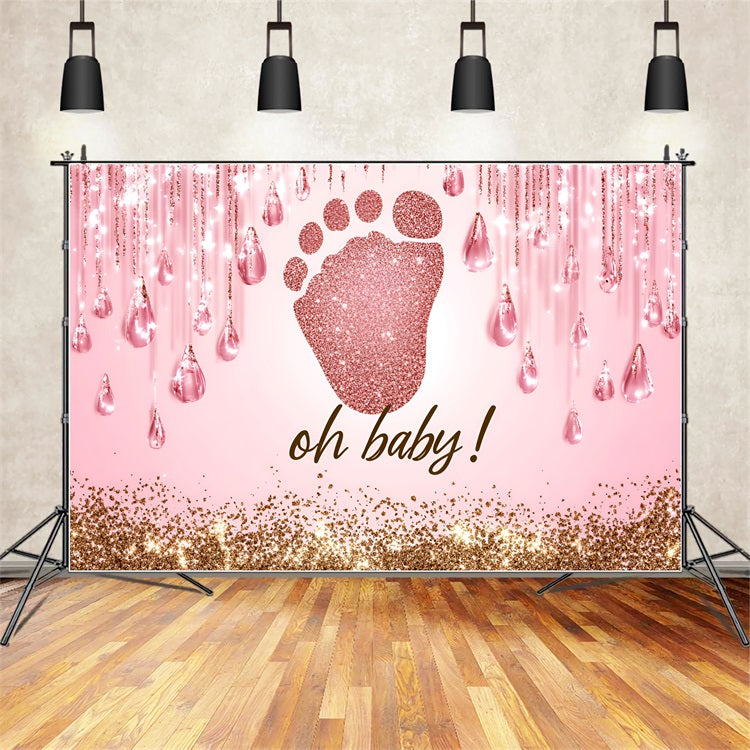 Rosa Baby Dusche Hintergrund Glitter Fußabdrücke Tropfen Hintergrund CSH2-131