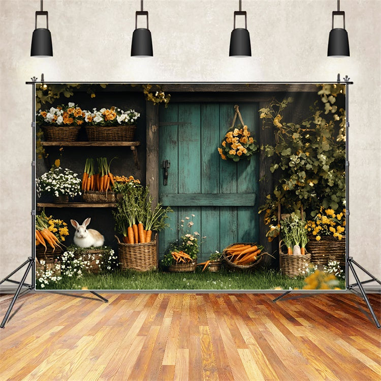 Ostern Fotohintergrund Holztür Karotte Garten Hintergrund CSH2-14