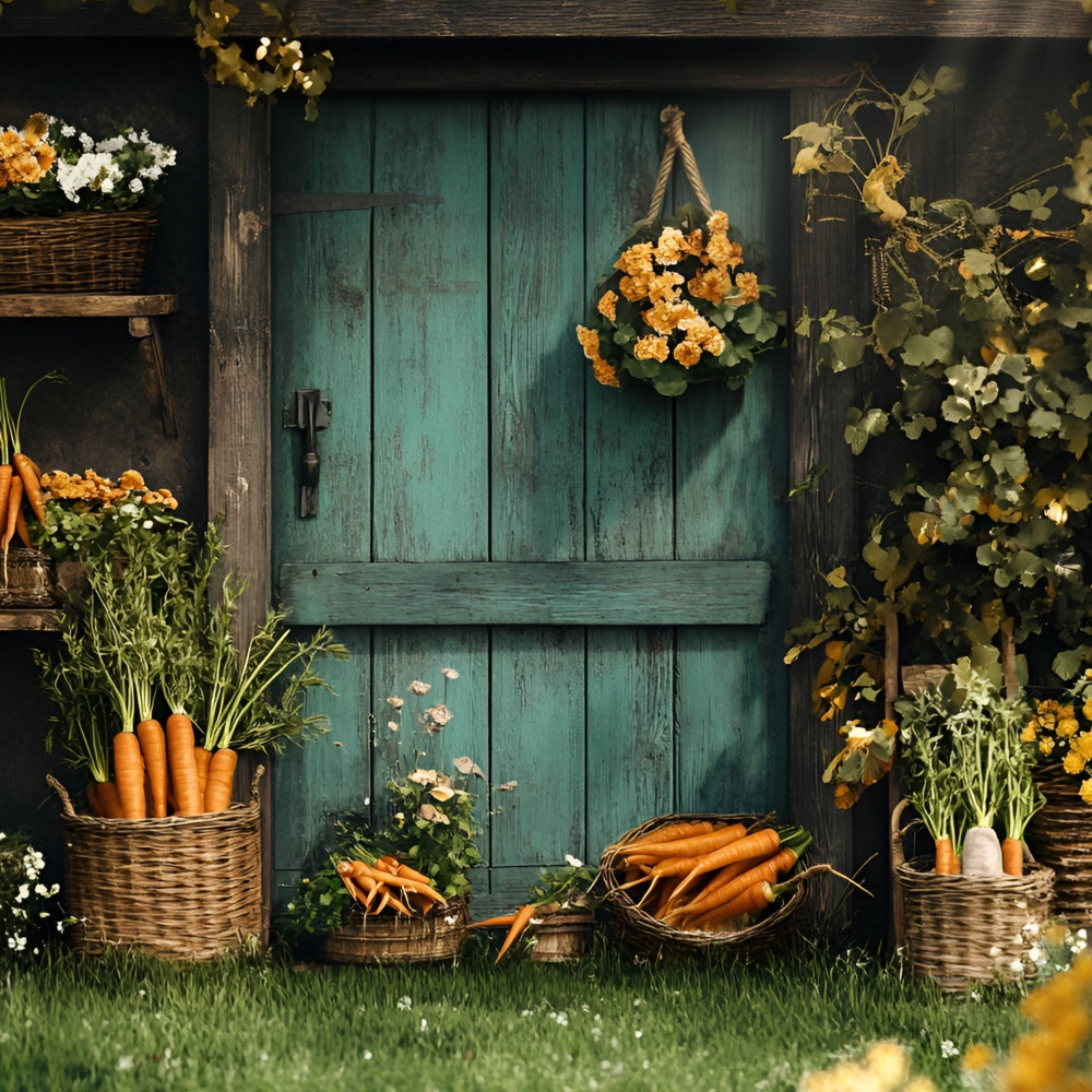 Ostern Fotohintergrund Holztür Karotte Garten Hintergrund CSH2-14