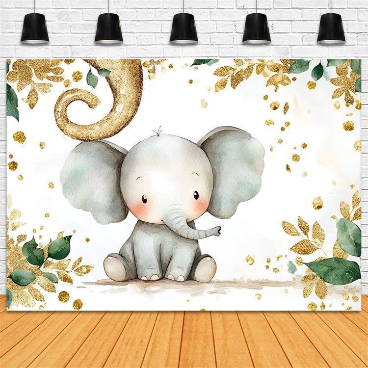 Elefant Baby Shower Backdrop Golden Leaves Baby Backdrop CSH2-141