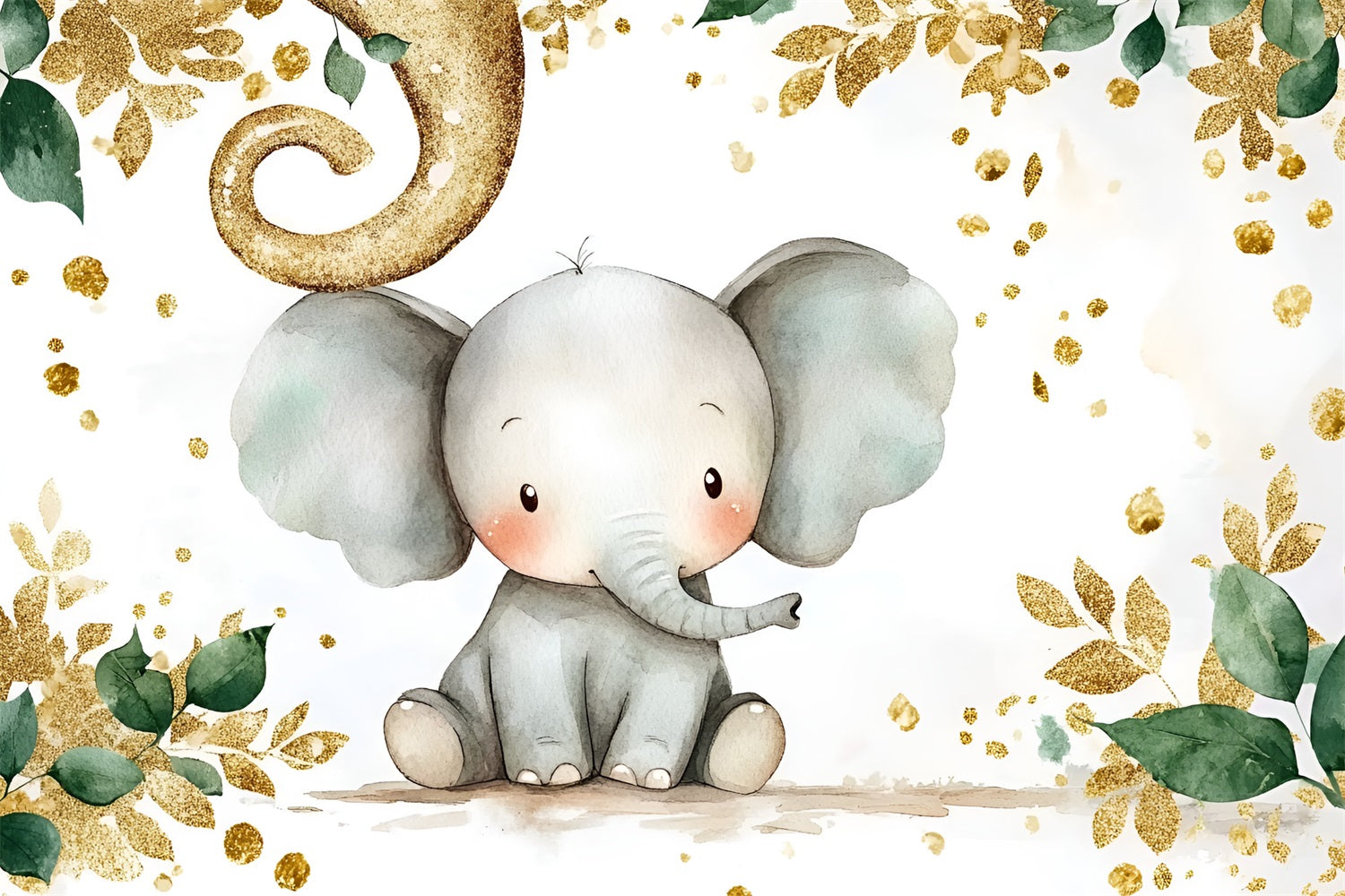 Elefant Baby Shower Backdrop Golden Leaves Baby Backdrop CSH2-141