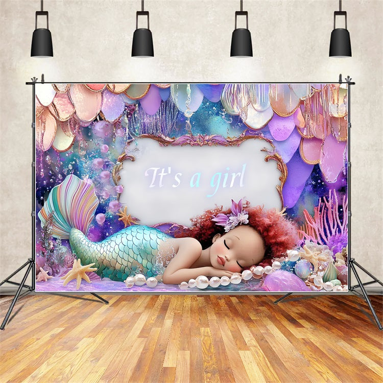 Baby Shower Backdrop Mädchen Meerjungfrau Ankündigung Backdrop CSH2-143