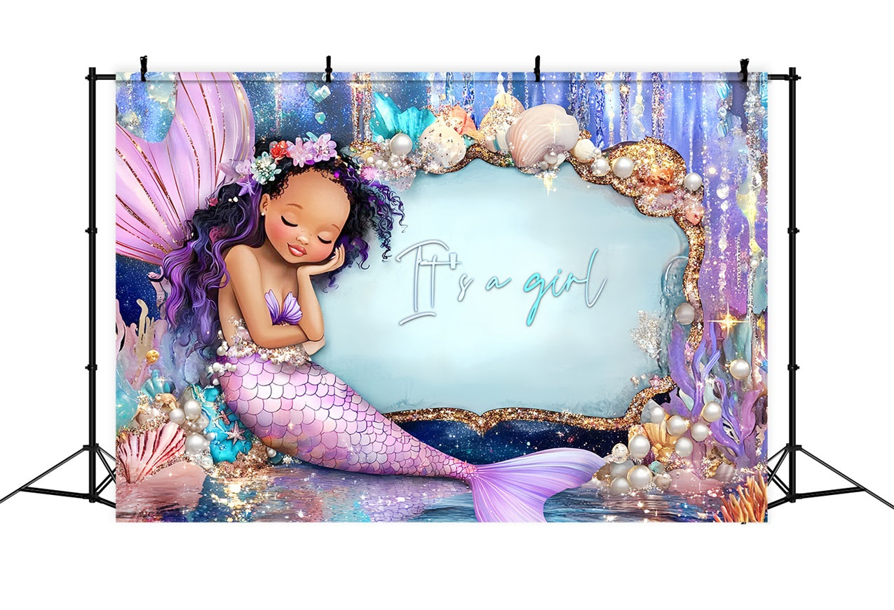 Backdrop für Baby Shower Mädchen Meerjungfrau Glitter Hintergrund CSH2-144