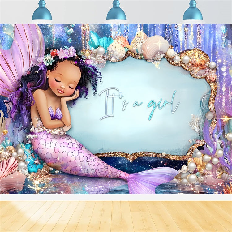 Backdrop für Baby Shower Mädchen Meerjungfrau Glitter Hintergrund CSH2-144