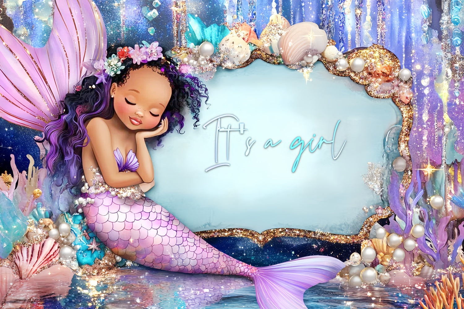 Backdrop für Baby Shower Mädchen Meerjungfrau Glitter Hintergrund CSH2-144