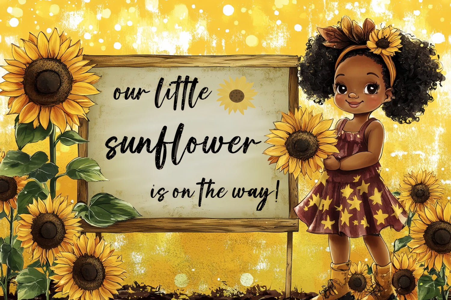 Backdrop für Mädchen Baby Dusche Goldene Sonnenblume Bloom Hintergrund CSH2-149