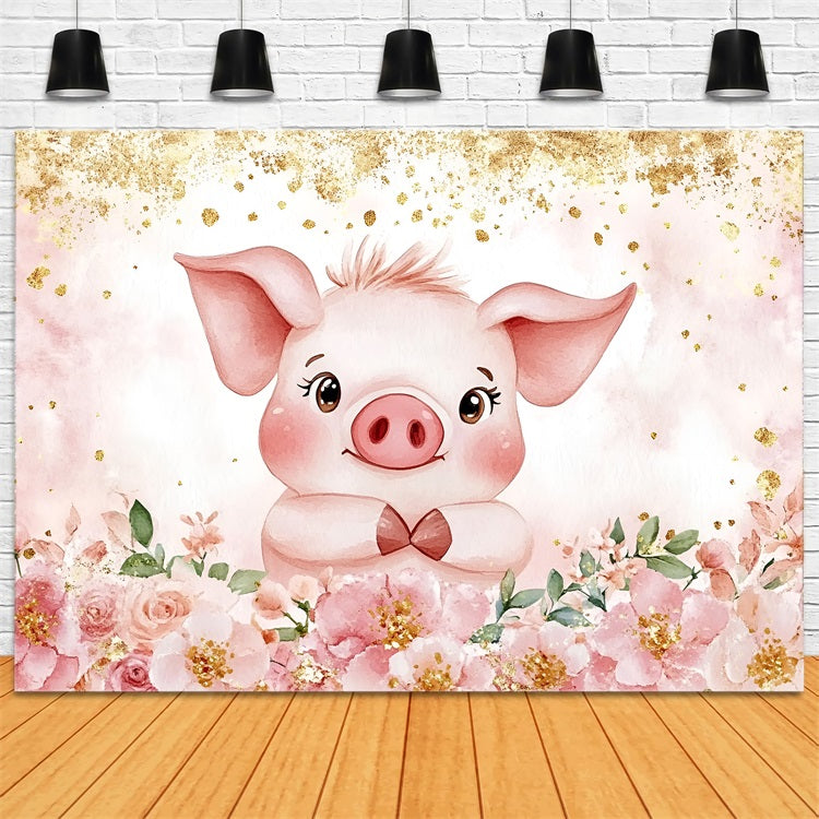 Hintergrund-Ideen für Baby-Dusche Rosa Ferkel Blumen-Hintergrund CSH2-153