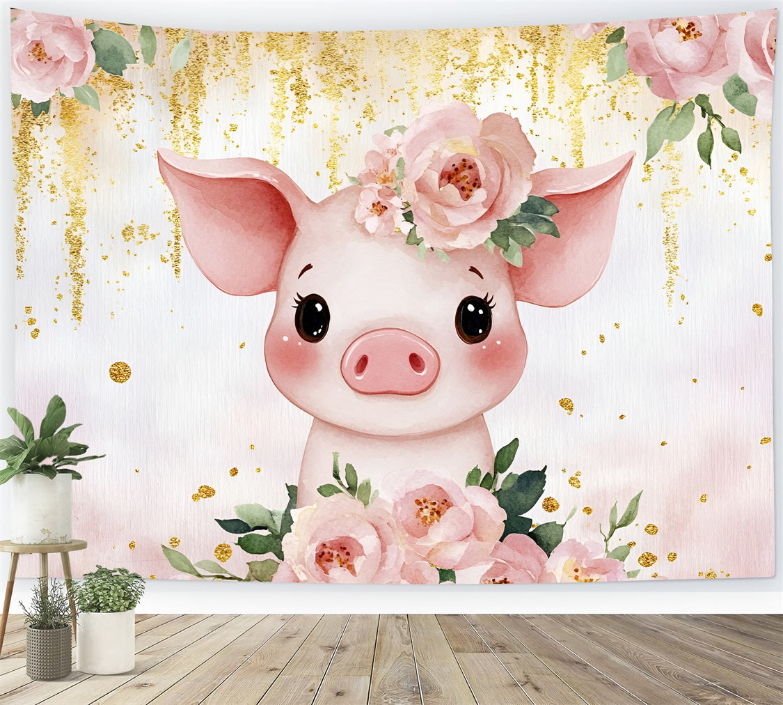 Baby Dusche Bild Hintergrund Schwein geblümt Kopfstück Hintergrund CSH2-154