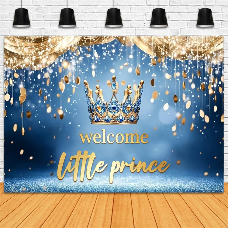 Prinz Baby Shower Backdrop Sparkling Blue Crown Backdrop CSH2-157