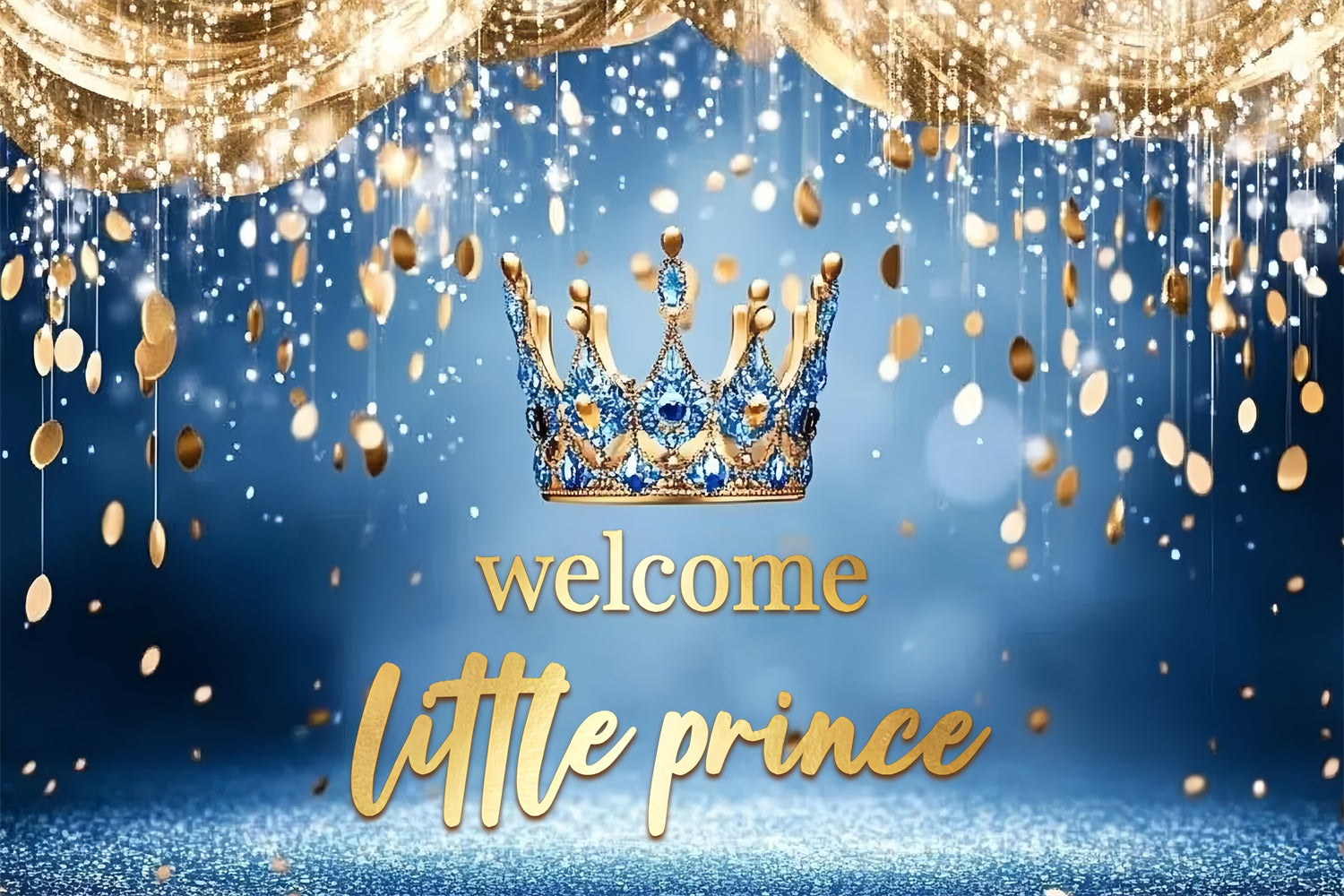 Prinz Baby Shower Backdrop Sparkling Blue Crown Backdrop CSH2-157