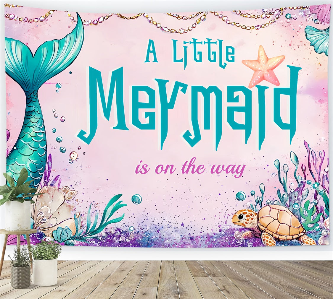 Baby Shower Backdrop für Mädchen Meerjungfrau Schwanz Schildkröte Hintergrund CSH2-166