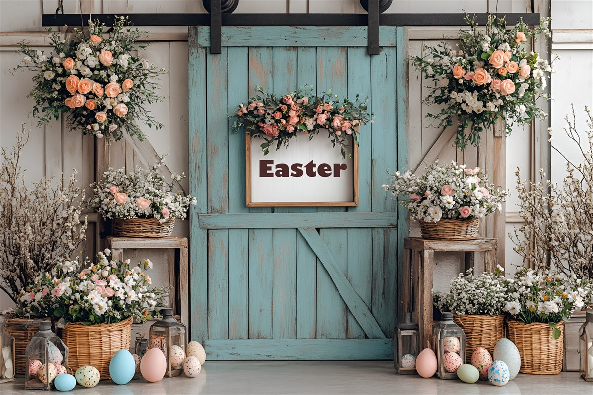 Fotografie Backdrop Ostern Floral Tür Bunte Eier Backdrop CSH2-17