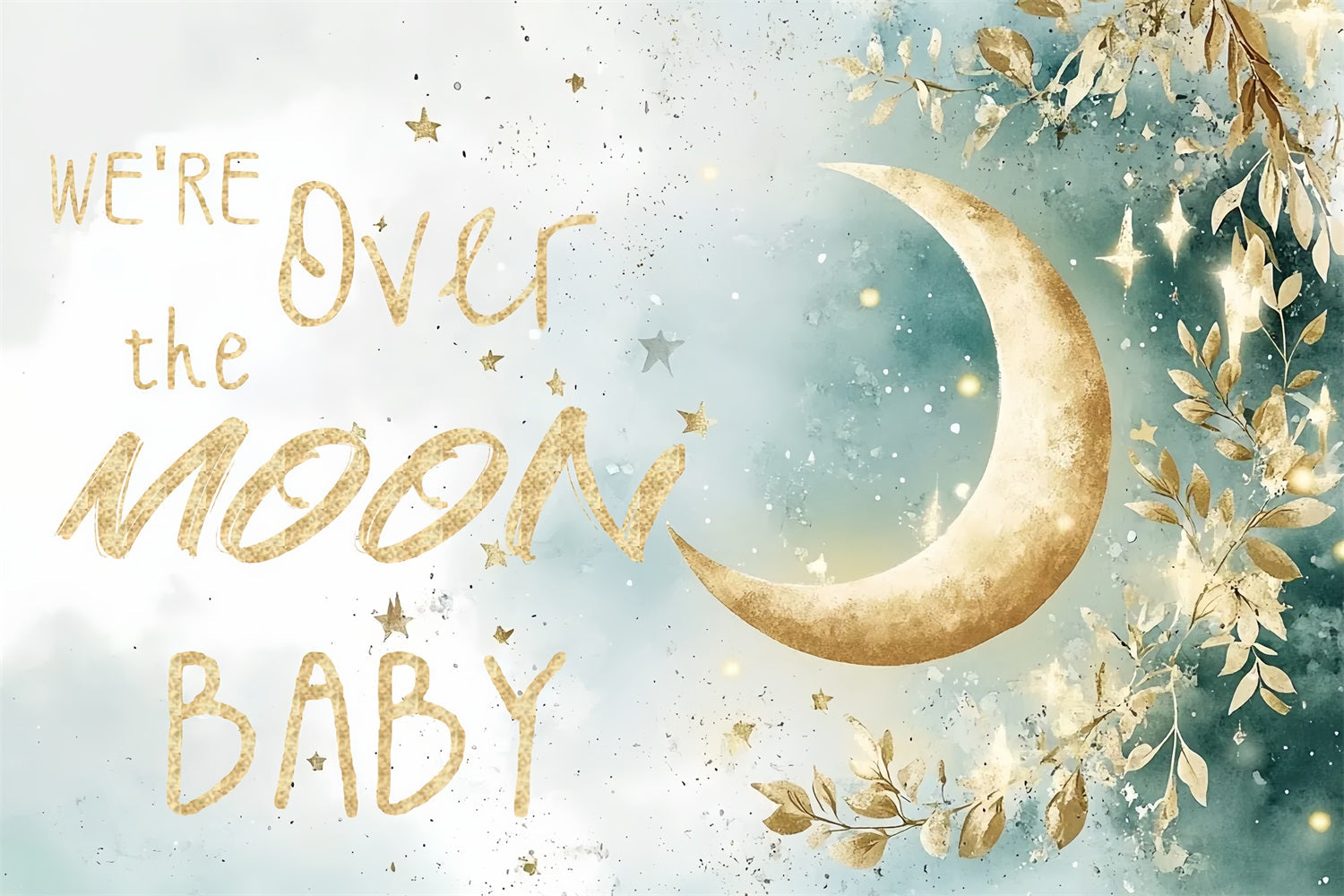 Mond und Sterne Baby Dusche Hintergrund schimmernden Laub Hintergrund CSH2-170