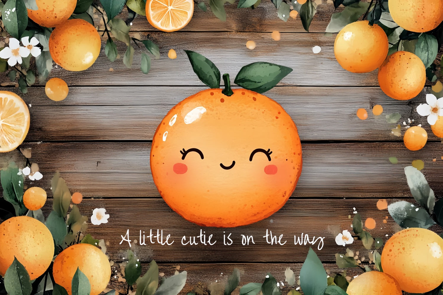 Holz-Hintergrund Baby Dusche Orangen Floral Akzente Hintergrund CSH2-174