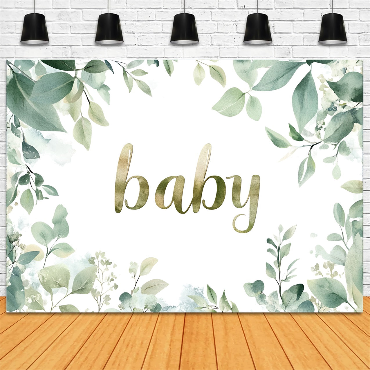 Baby Shower Greenery Hintergrund Aquarell Leafy Floral Backdrop CSH2-177