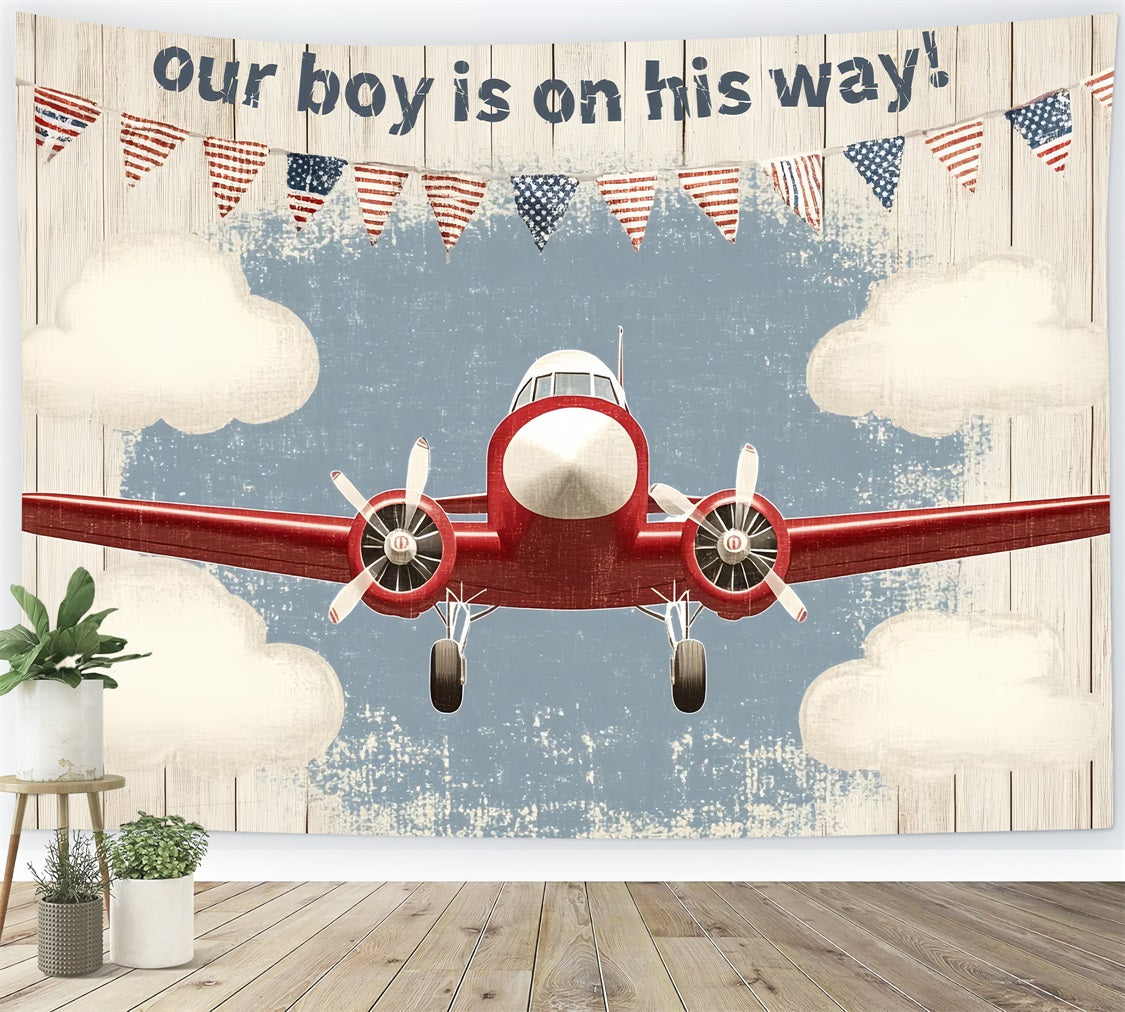 Baby Shower Backdrop Junge Vintage Flugzeug Baby Ankunft Hintergrund CSH2-202