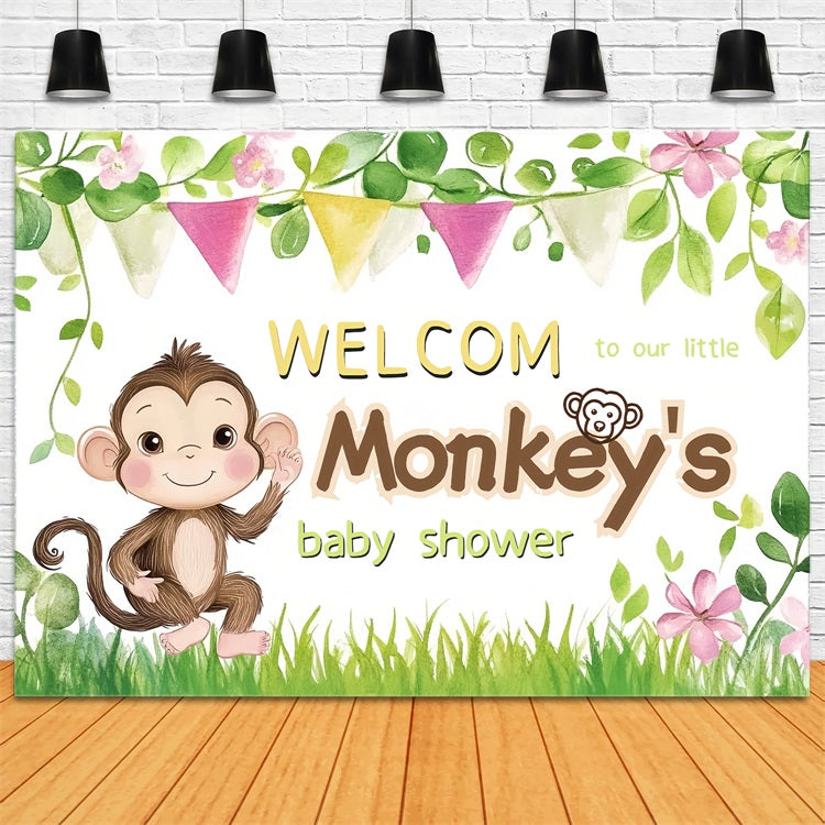 Baby Shower Backdrop Ideen Playful Monkey Flower Welcome Backdrop CSH2-205
