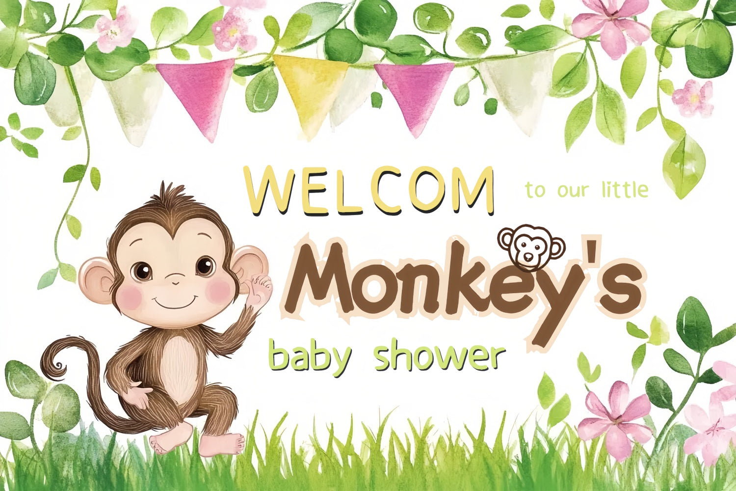 Baby Shower Backdrop Ideen Playful Monkey Flower Welcome Backdrop CSH2-205