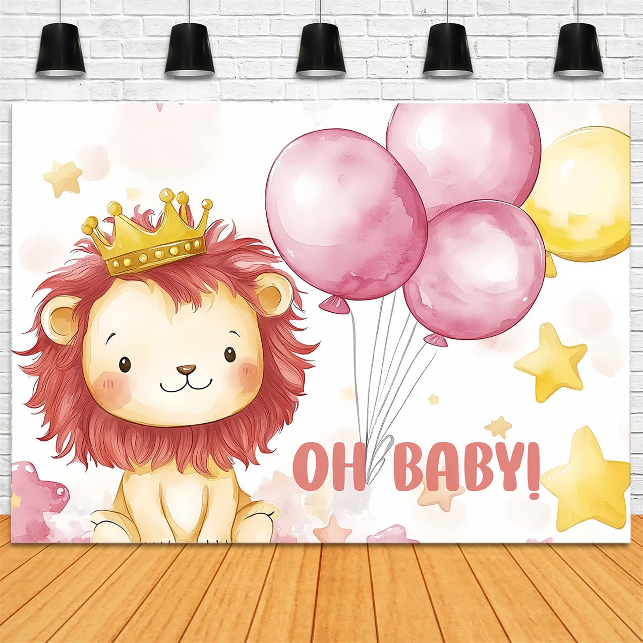 Fotohintergrund für Baby Dusche Adorable Lion Ballon Hintergrund CSH2-209