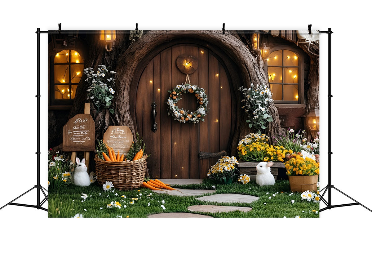 Fotohintergrund Ostern Gemütlicher Hase Haus Karotten Hintergrund CSH2-21