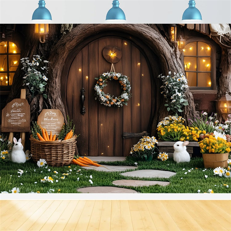Fotohintergrund Ostern Gemütlicher Hase Haus Karotten Hintergrund CSH2-21