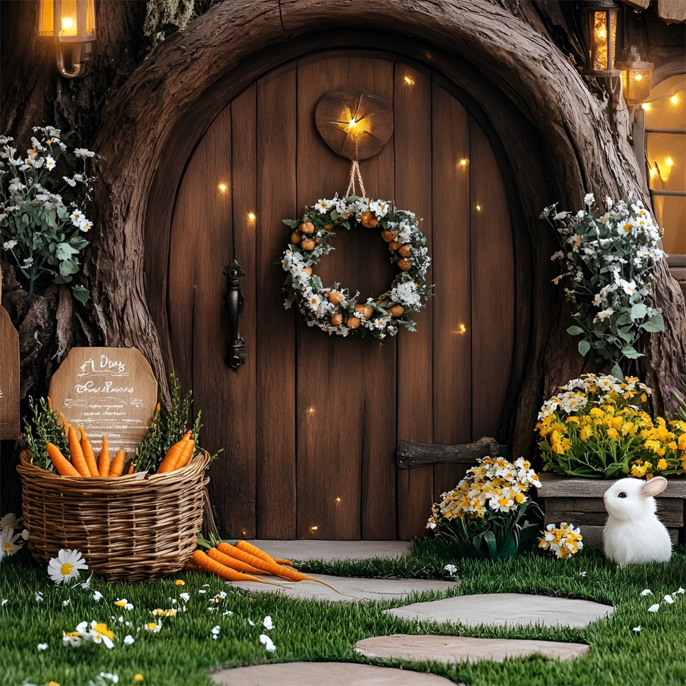 Fotohintergrund Ostern Gemütlicher Hase Haus Karotten Hintergrund CSH2-21