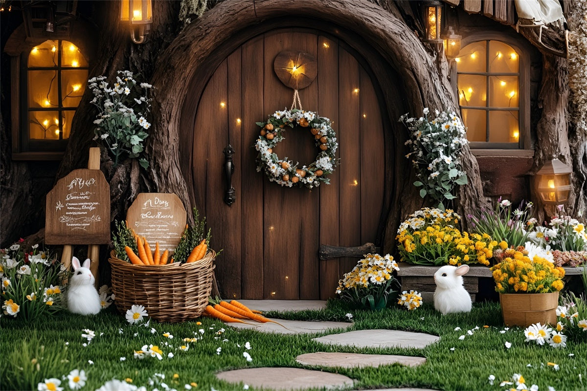 Fotohintergrund Ostern Gemütlicher Hase Haus Karotten Hintergrund CSH2-21