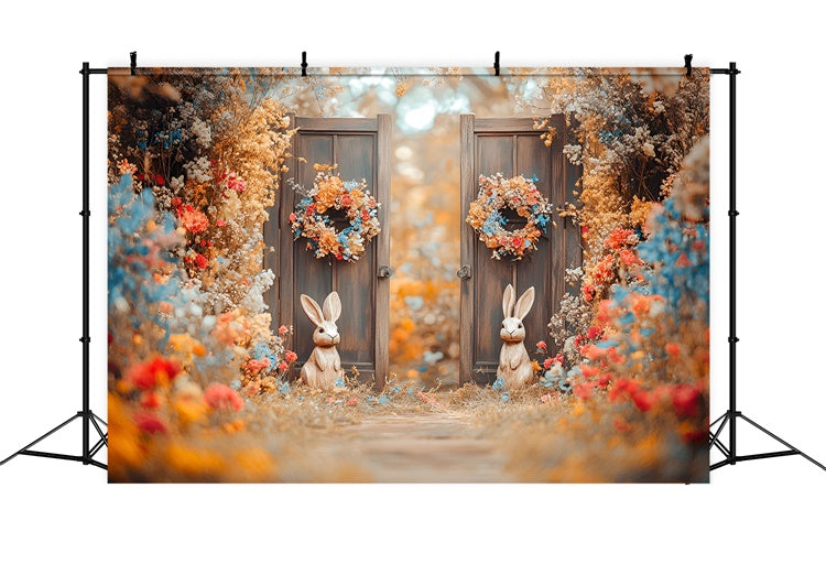 Ostern Fotohintergrund Bunny Garten Blumenkränze Hintergrund CSH2-22