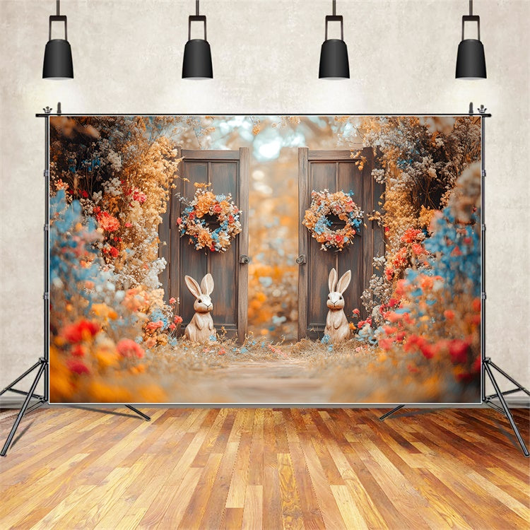 Ostern Fotohintergrund Bunny Garten Blumenkränze Hintergrund CSH2-22