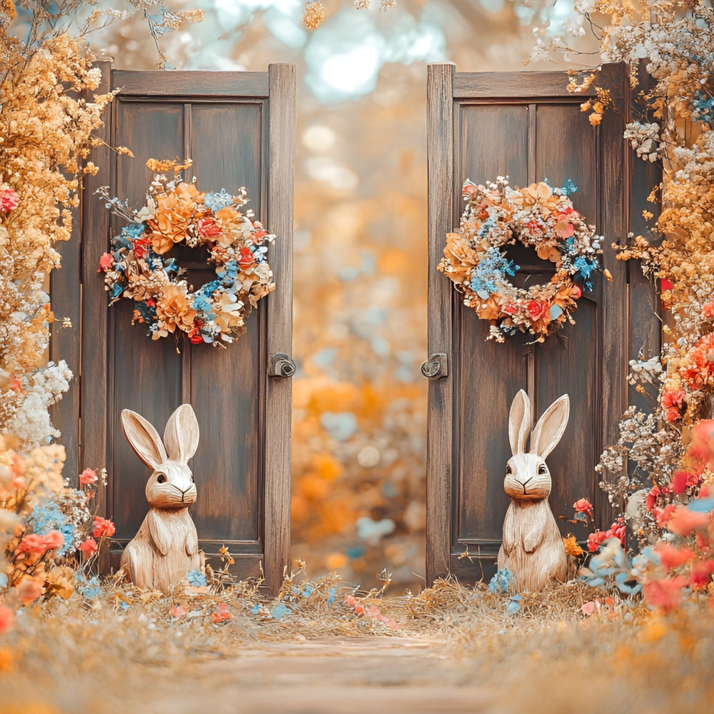 Ostern Fotohintergrund Bunny Garten Blumenkränze Hintergrund CSH2-22