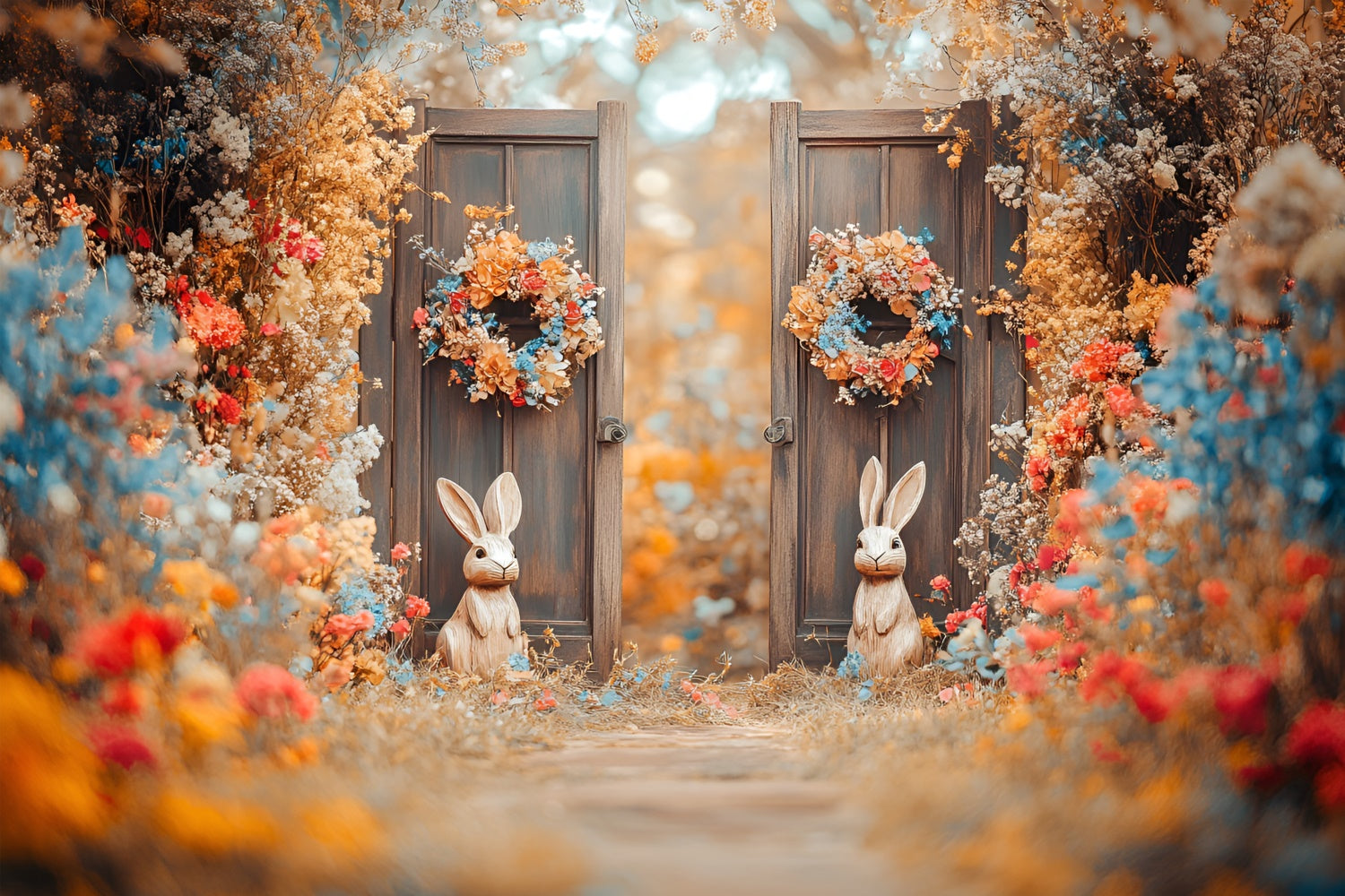 Ostern Fotohintergrund Bunny Garten Blumenkränze Hintergrund CSH2-22