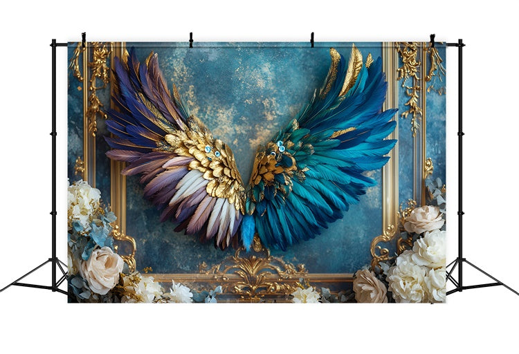 Vintage Wandhintergrund Opulent Pfauenflügel Blau Hintergrund CSH2-228